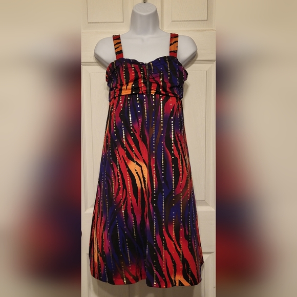 Ny collection, strapped party dress, size small, red multicolor,A-line - Picture 1 of 8
